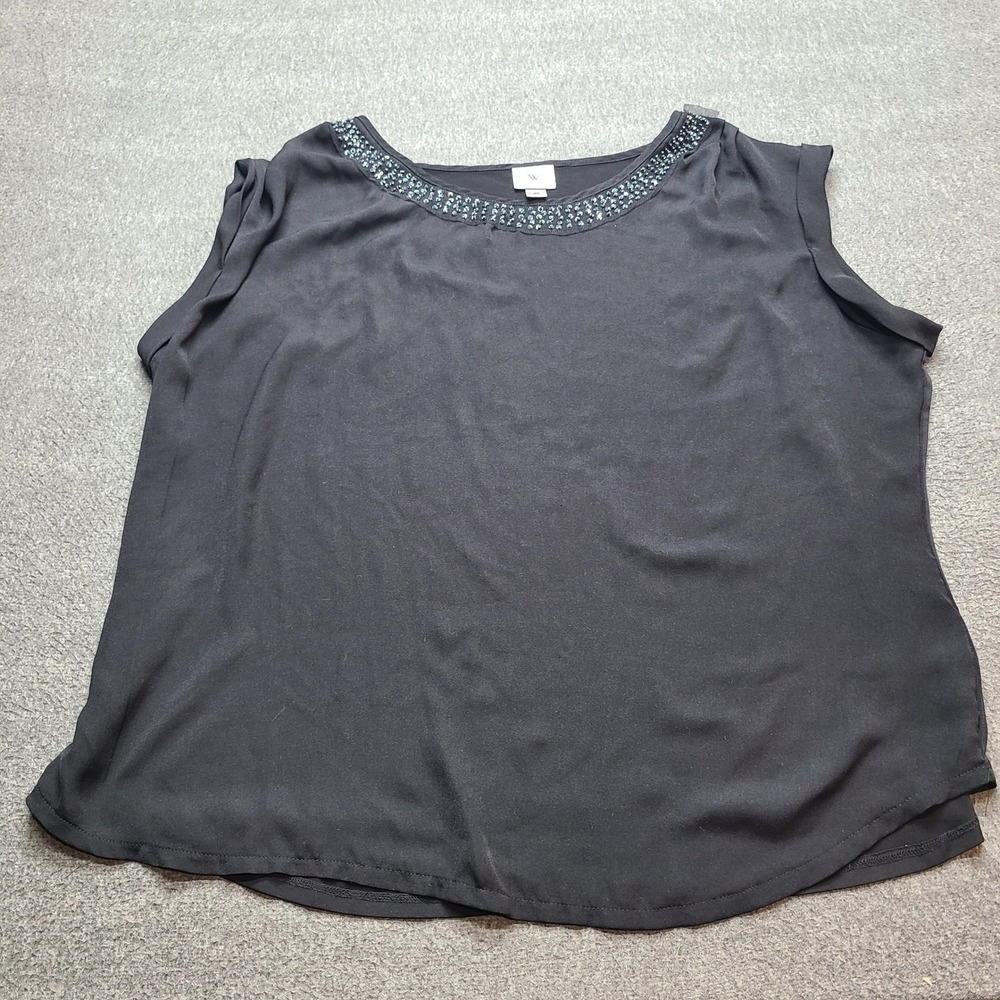 Worthington Top Women 2X Black Excellent Beaded Neck Sleeveless Blouse